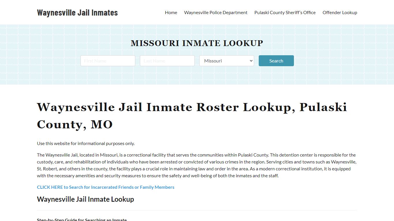 Waynesville Jail Inmate Roster, Pulaski County, MO, Offender Search