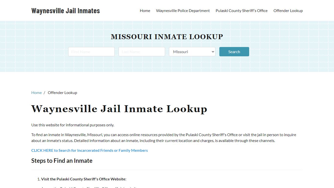 Waynesville, MO Detainee Lookup