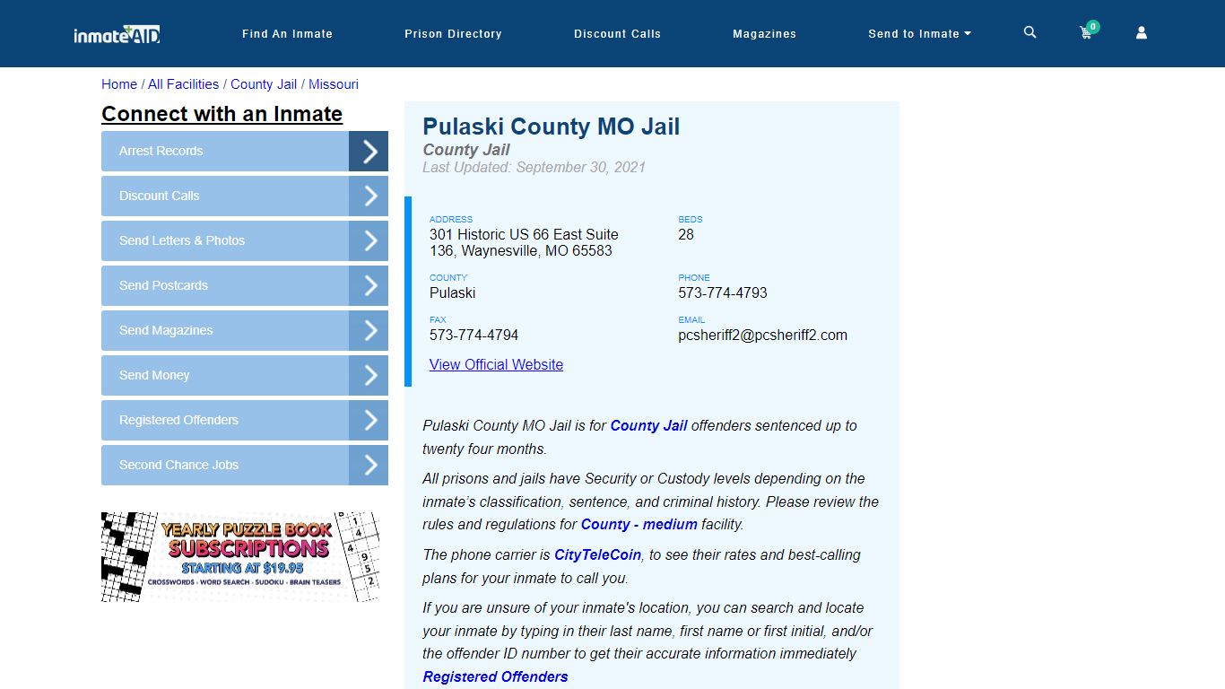 Pulaski County MO Jail - Inmate Locator